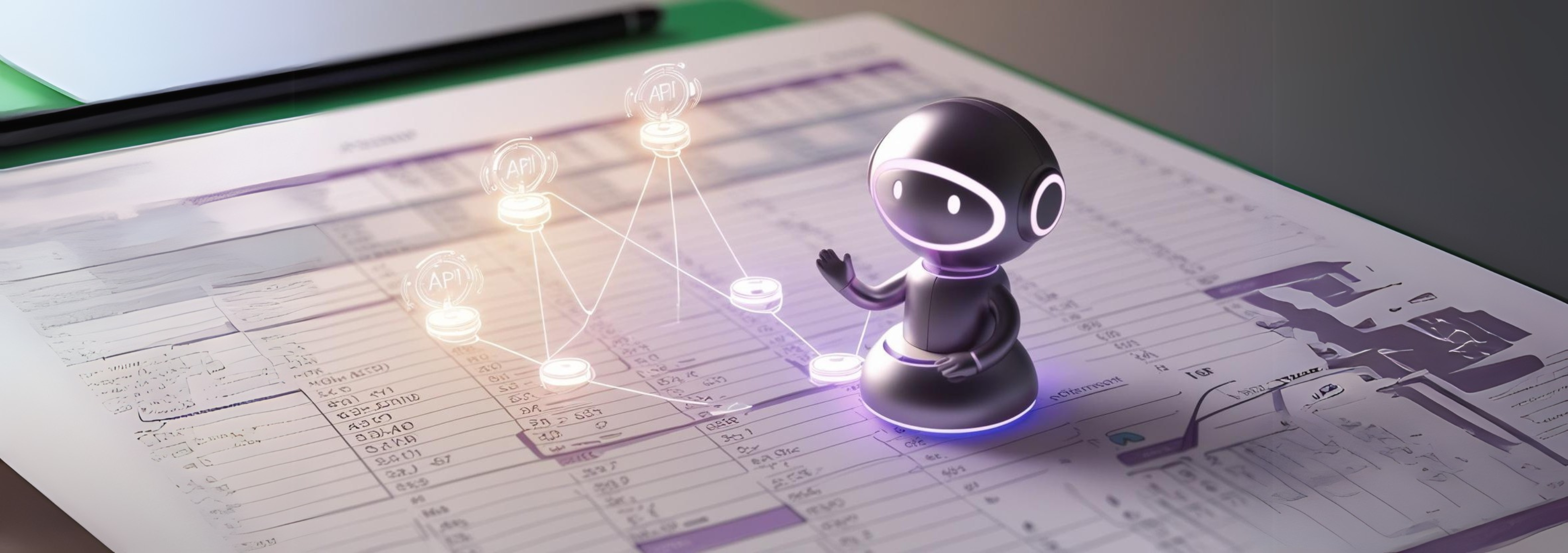 Futuristic Robot Excel Assistant Connecting APIs Coherent