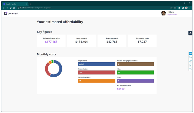 Illustration of Affordability Calculator built in Mendix from Excel using Coherent Spark