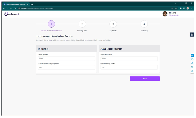 Illustration of Income and Available Funds Calculator built in Mendix from Excel using Coherent Spark