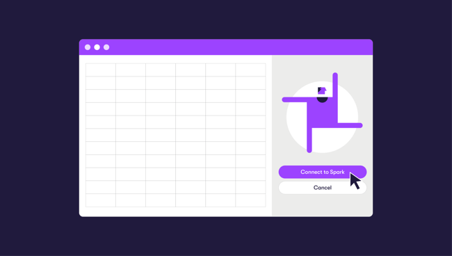 illustration of screen with person dancing and cursor clicking Connect to Spark